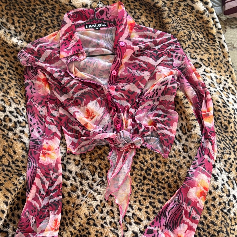 I.AM.GIA Vibrant Pink and Red Patterned Blouse